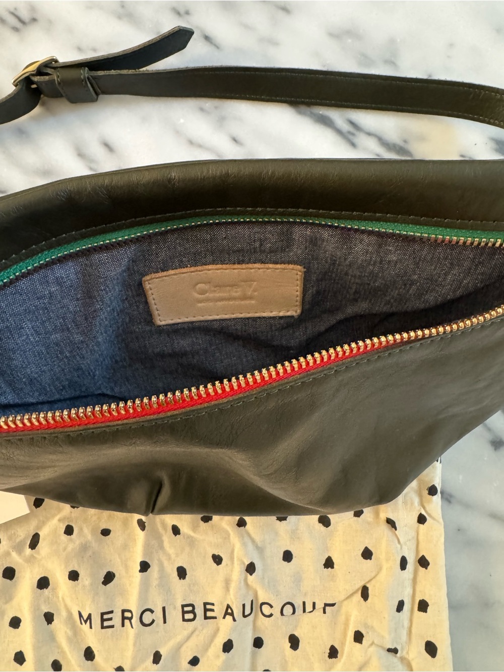 Clare V Leather Crossbody Bag with Red and Green Zip Trim - Picture 2 of 4